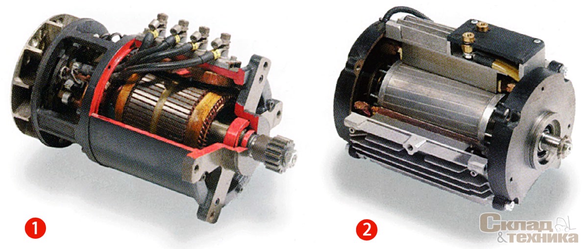 Двигатели постоянного (1) и переменного (2) тока