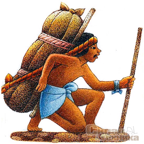 Древние египтяне и индейцы Америки для переноски тяжестей использовали доску, которую крепили за плечи лямками. На лоб накидывался кожаный ремень, что позволяло увеличить носимость тяжестей в 1,5 раза и ускорить ходьбу на 0,3-0,5 км/ч
