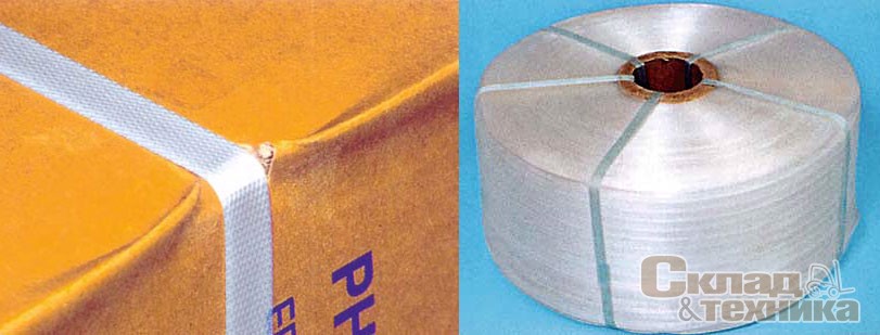 Пластмассовые упаковочные ленты полиэстерная (слева) и полипропиленовая (справа) по прочности не уступают стальным