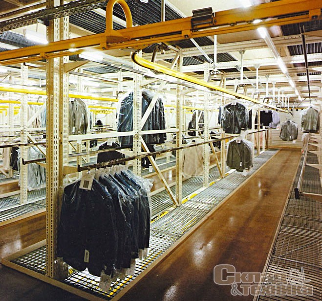 Консольные стеллажи на складе одежды